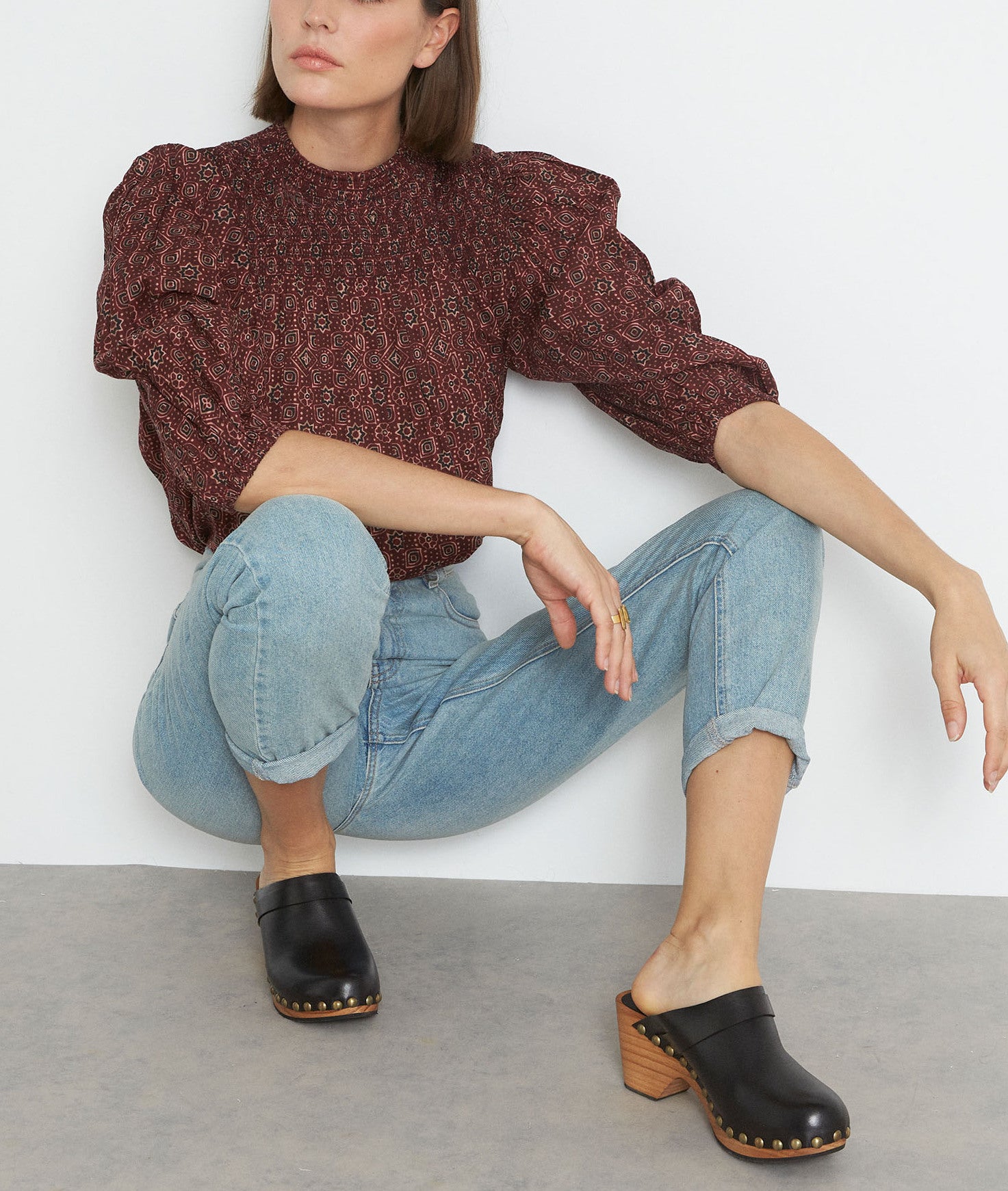 Top smocké imprimé bordeaux Lucie Faume - seconde main