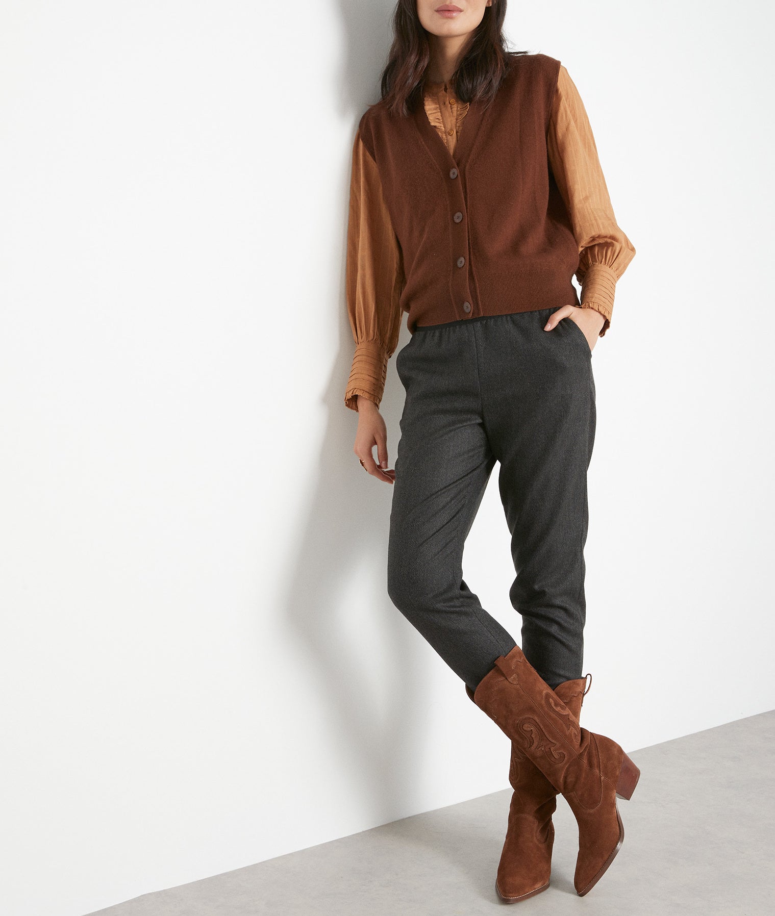 Gilet en laine sans manches chocolat Perla Faume - seconde main