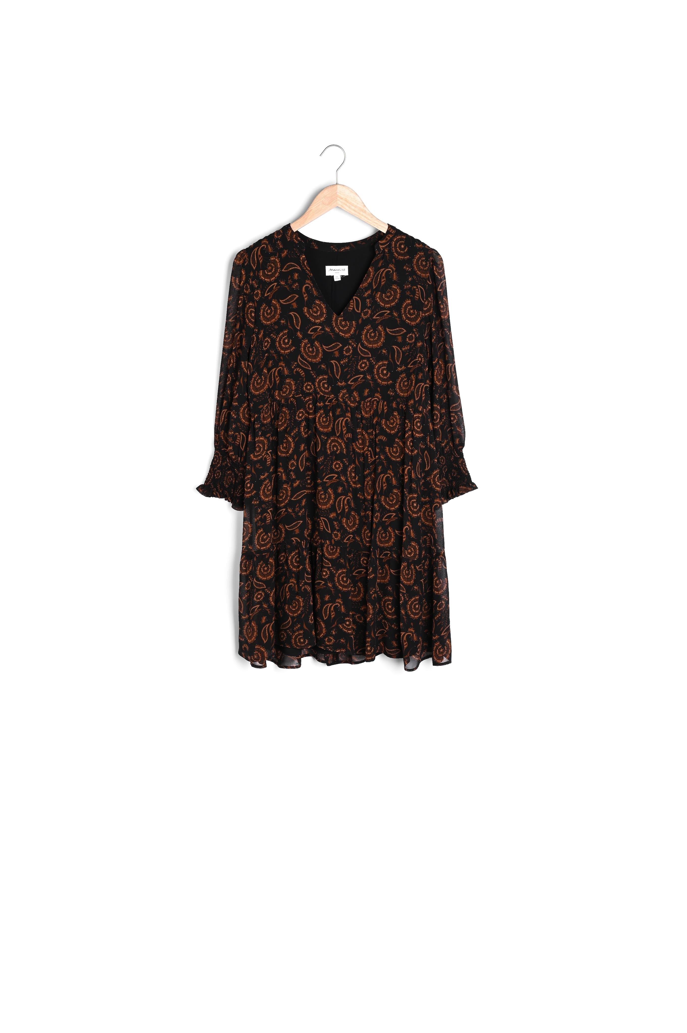 robe courte imprimée noire et brique Nadira Faume - seconde main