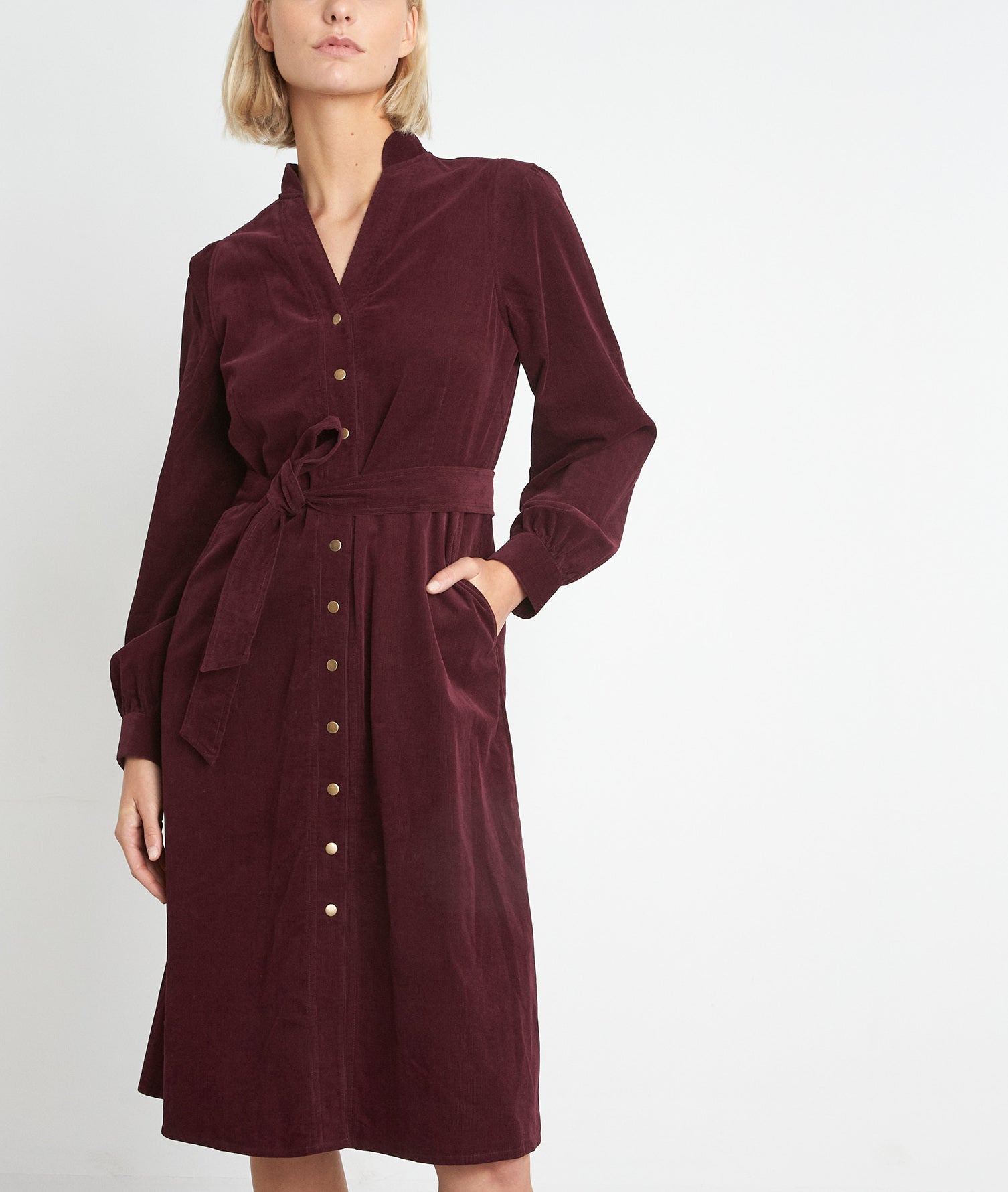 Robe chemise en velours bordeaux Samira Faume - seconde main