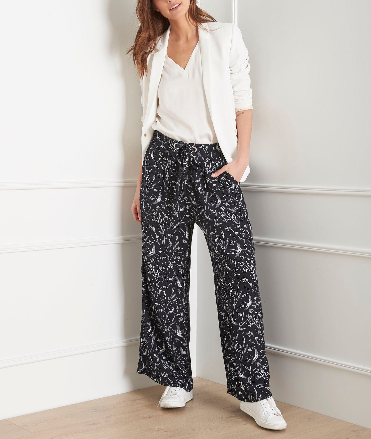 Pantalon noir imprimé large Gyoza Faume - seconde main