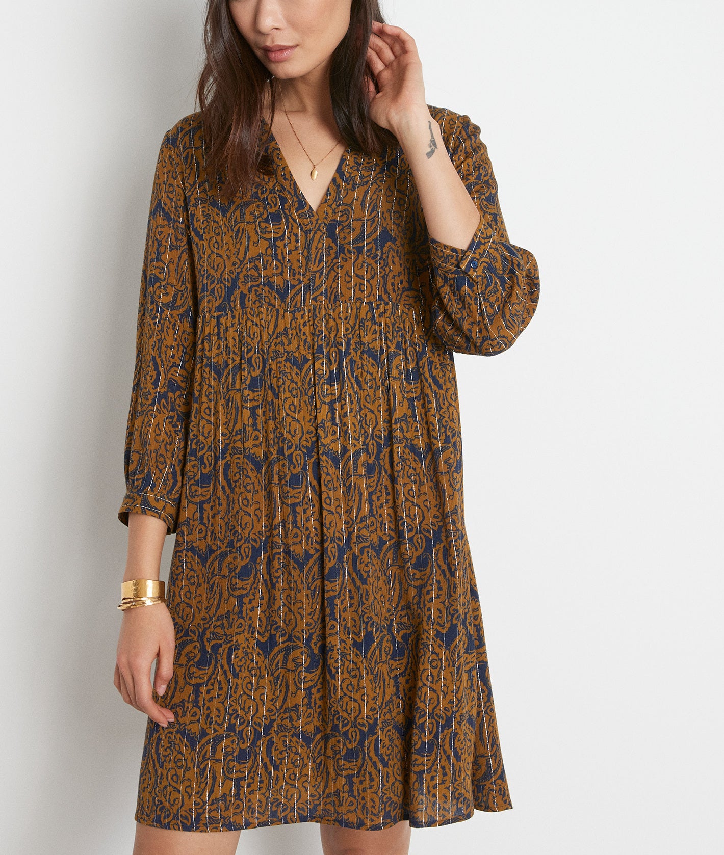 Robe courte imprimée ocre Nairobi Faume - seconde main