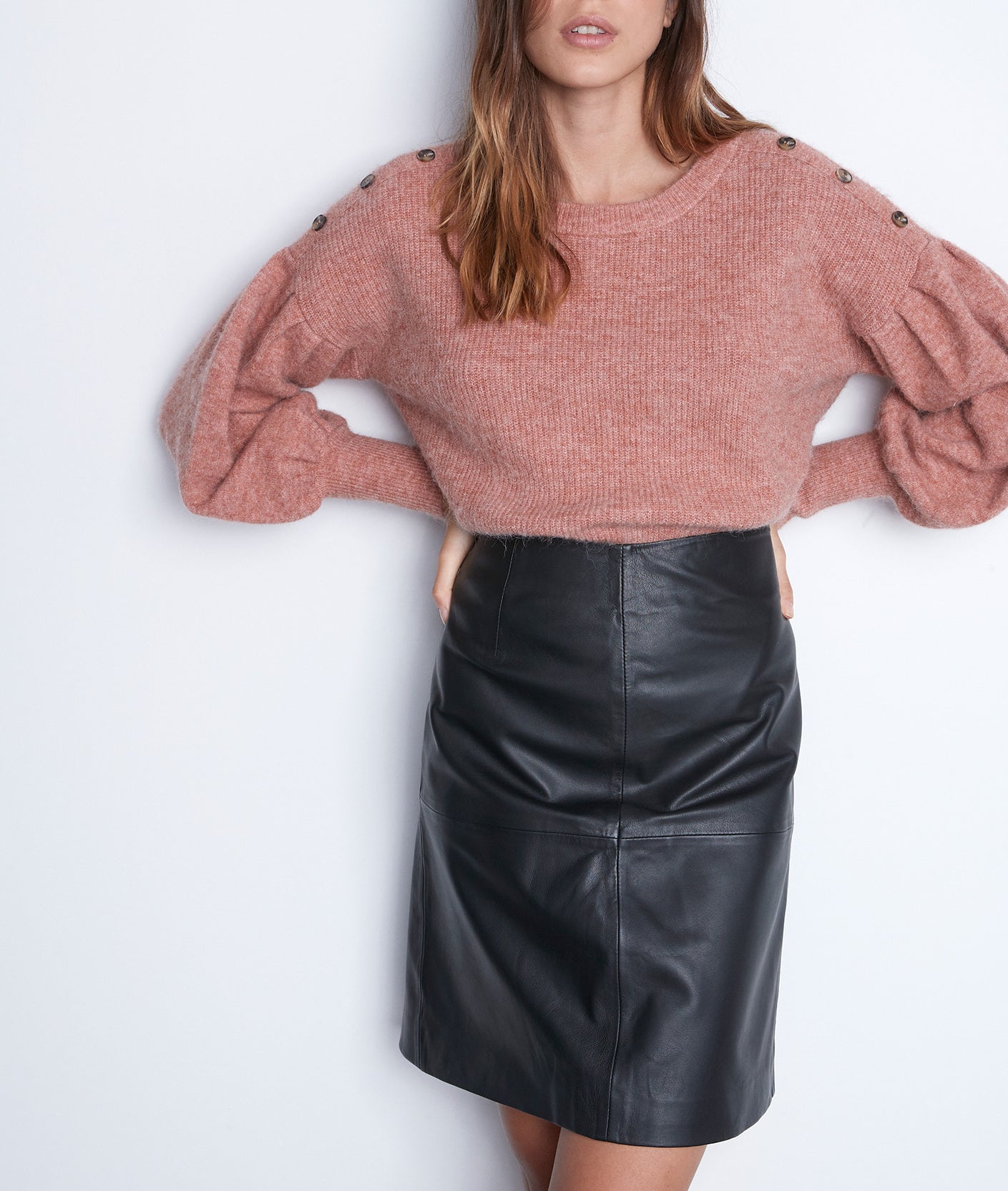 Pull à manches bouffantes vieux rose Terry Faume - seconde main