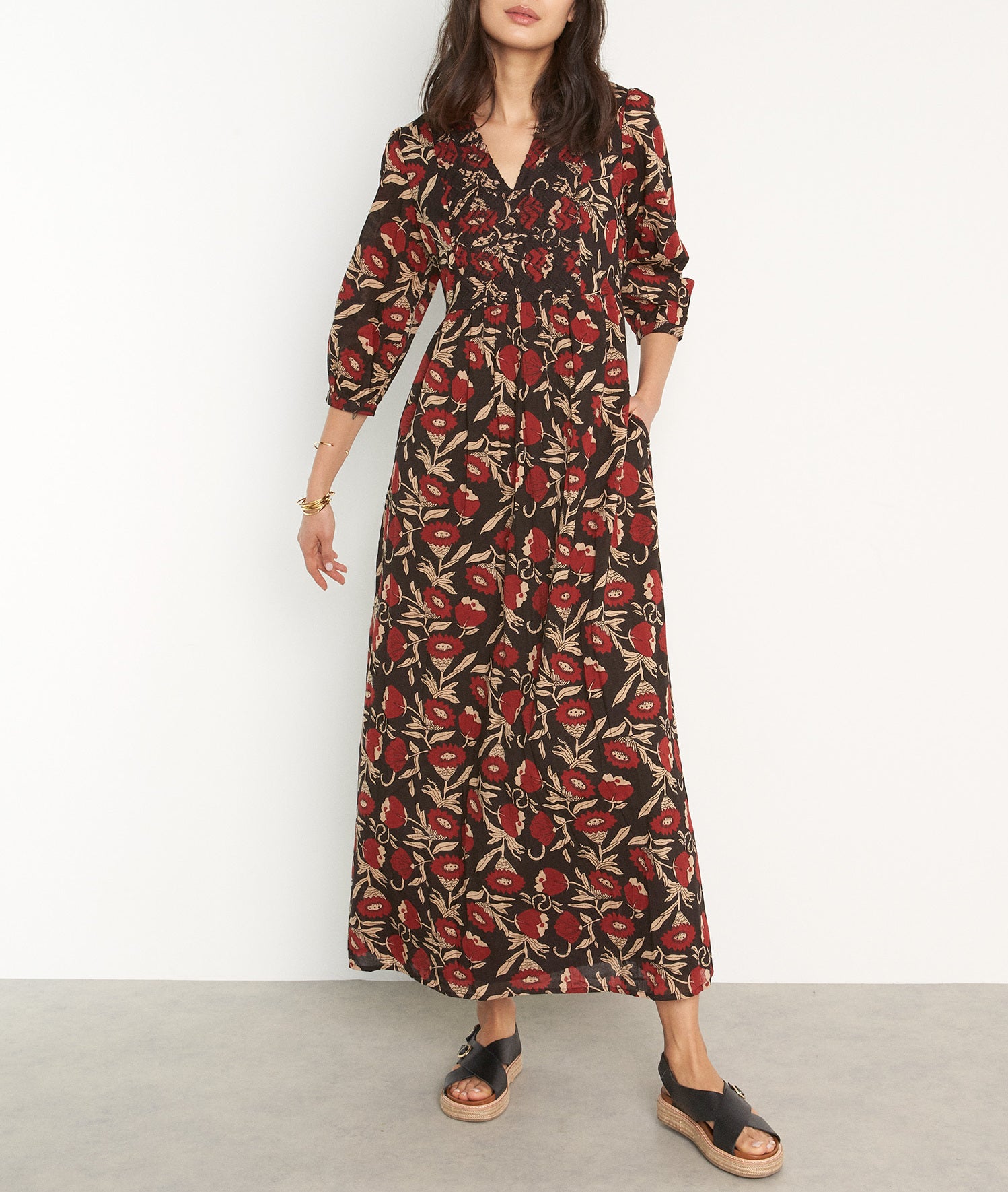 Robe longue en coton imprimé noir Nabila Faume - seconde main