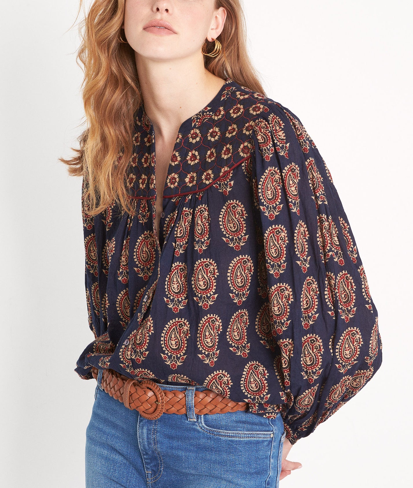 Blouse imprimée en coton marine Camille Faume - seconde main