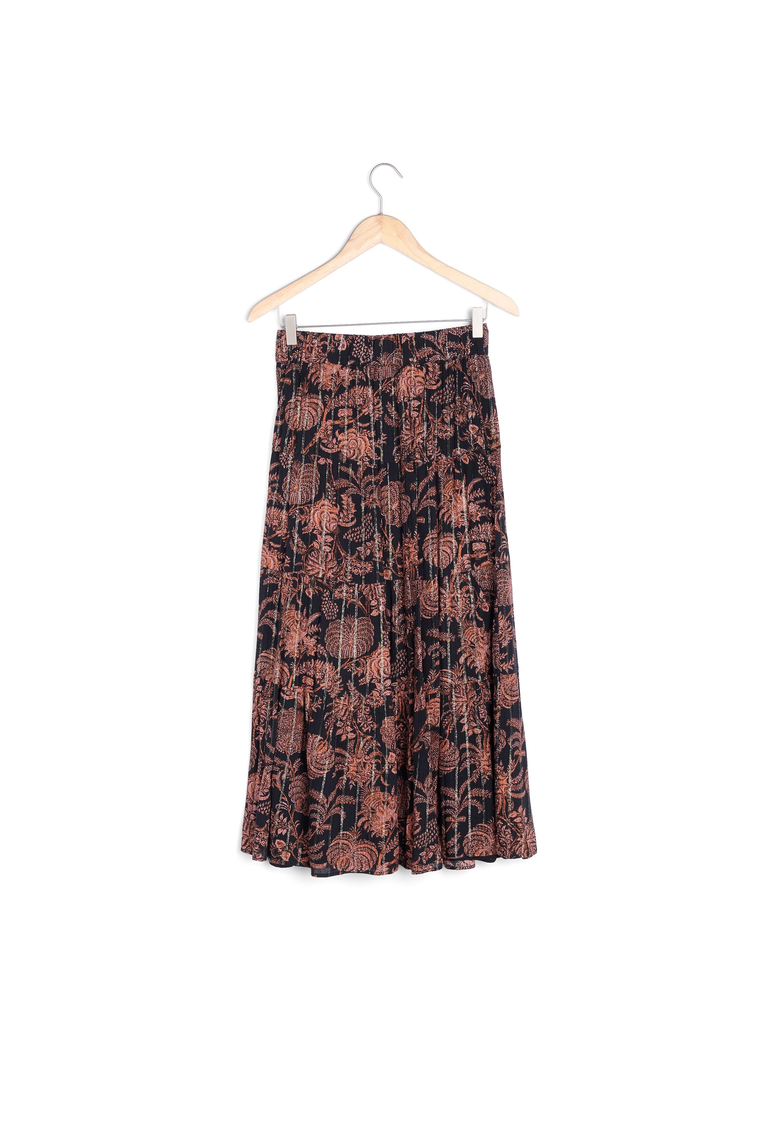 Jupe longue imprimée noire et orange Emira Faume - seconde main