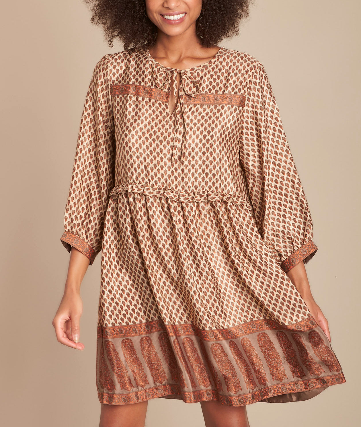 Robe acajou en soie mélangée imprimée Iroxy Faume - seconde main