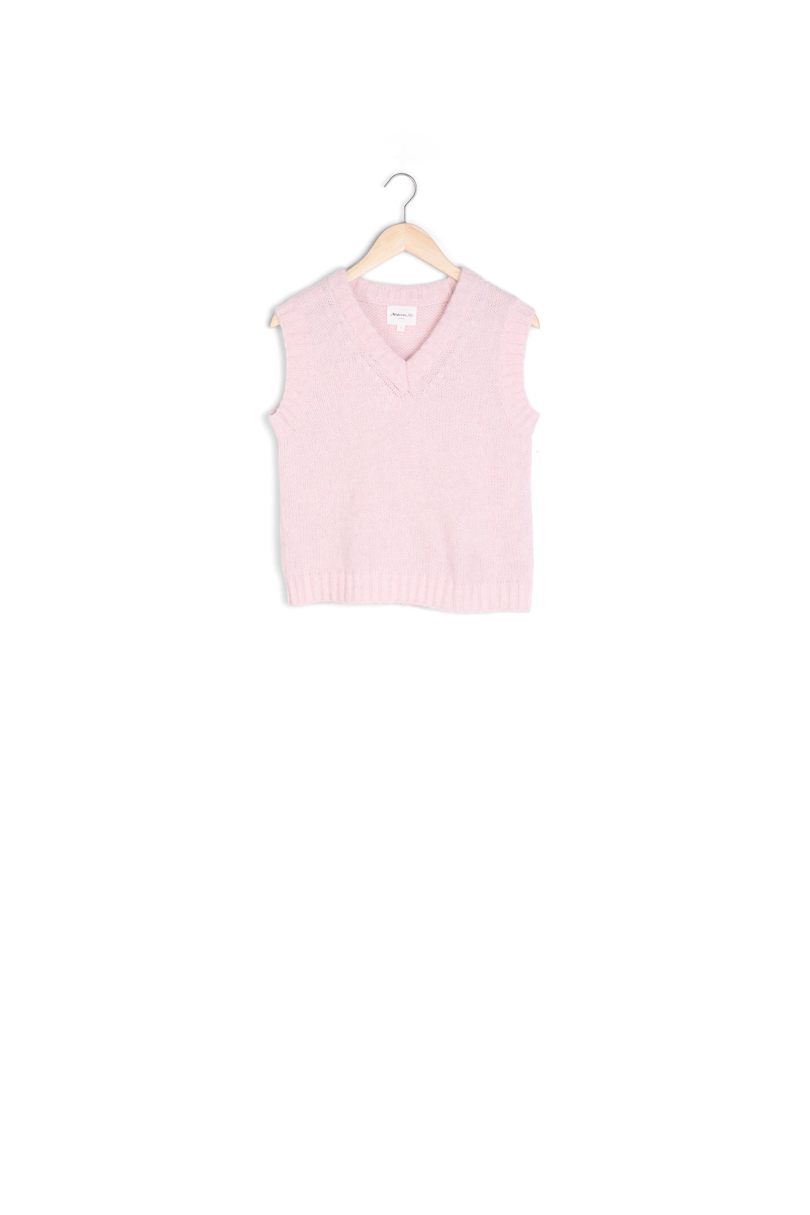 Pull sans manches col V rose poudré Tolga Faume - seconde main