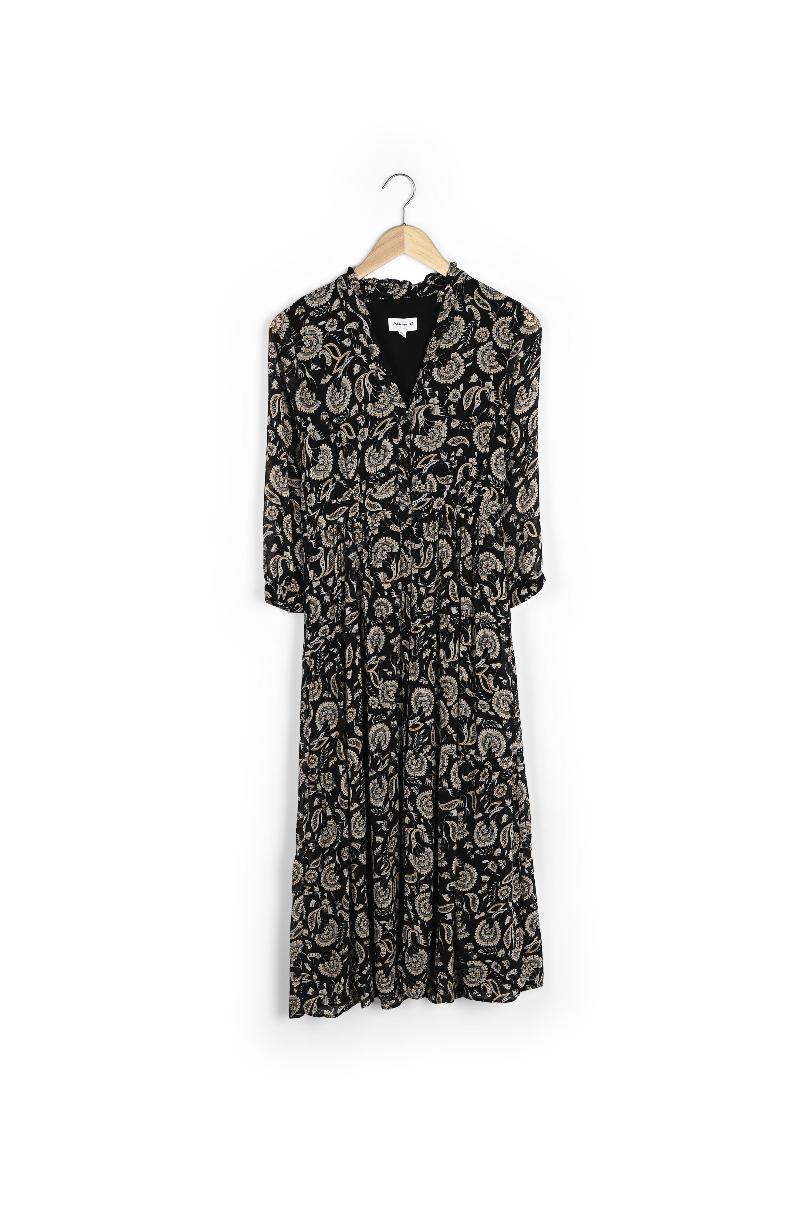 Robe longue vaporeuse imprimée noire Carola Faume - seconde main