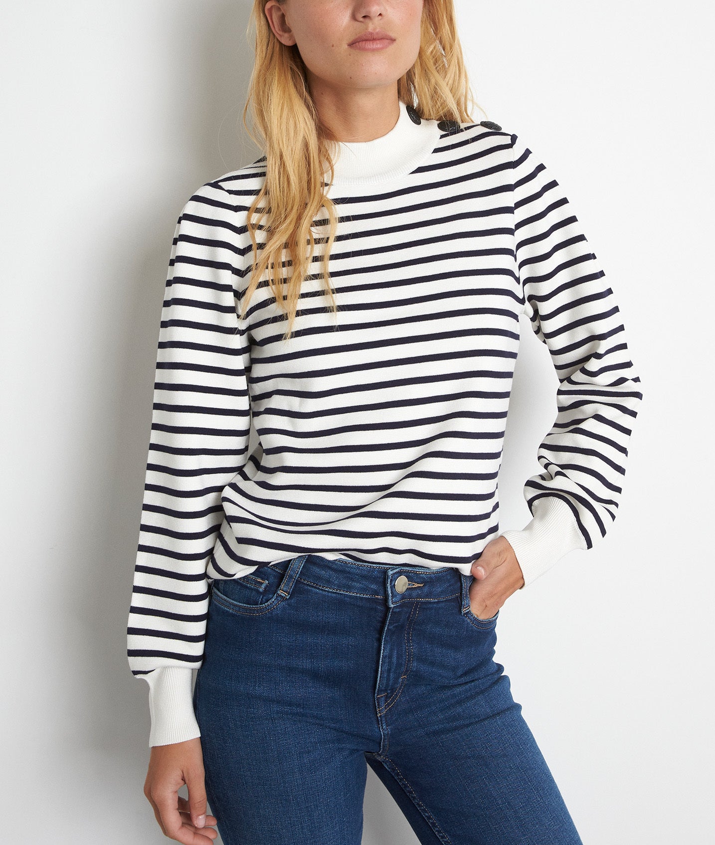 Marinière en viscose responsable blanche et bleue Telma Faume - seconde main