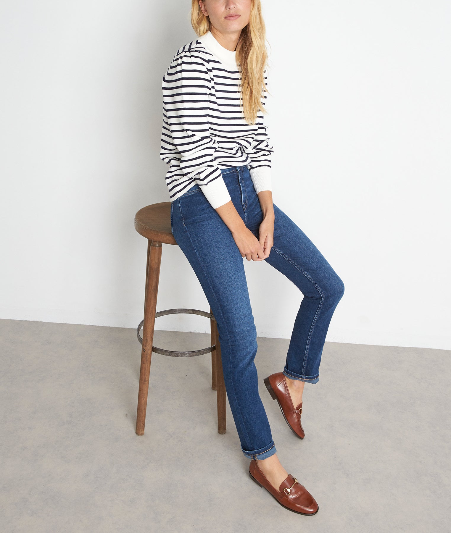 Marinière en viscose responsable blanche et bleue Telma Faume - seconde main