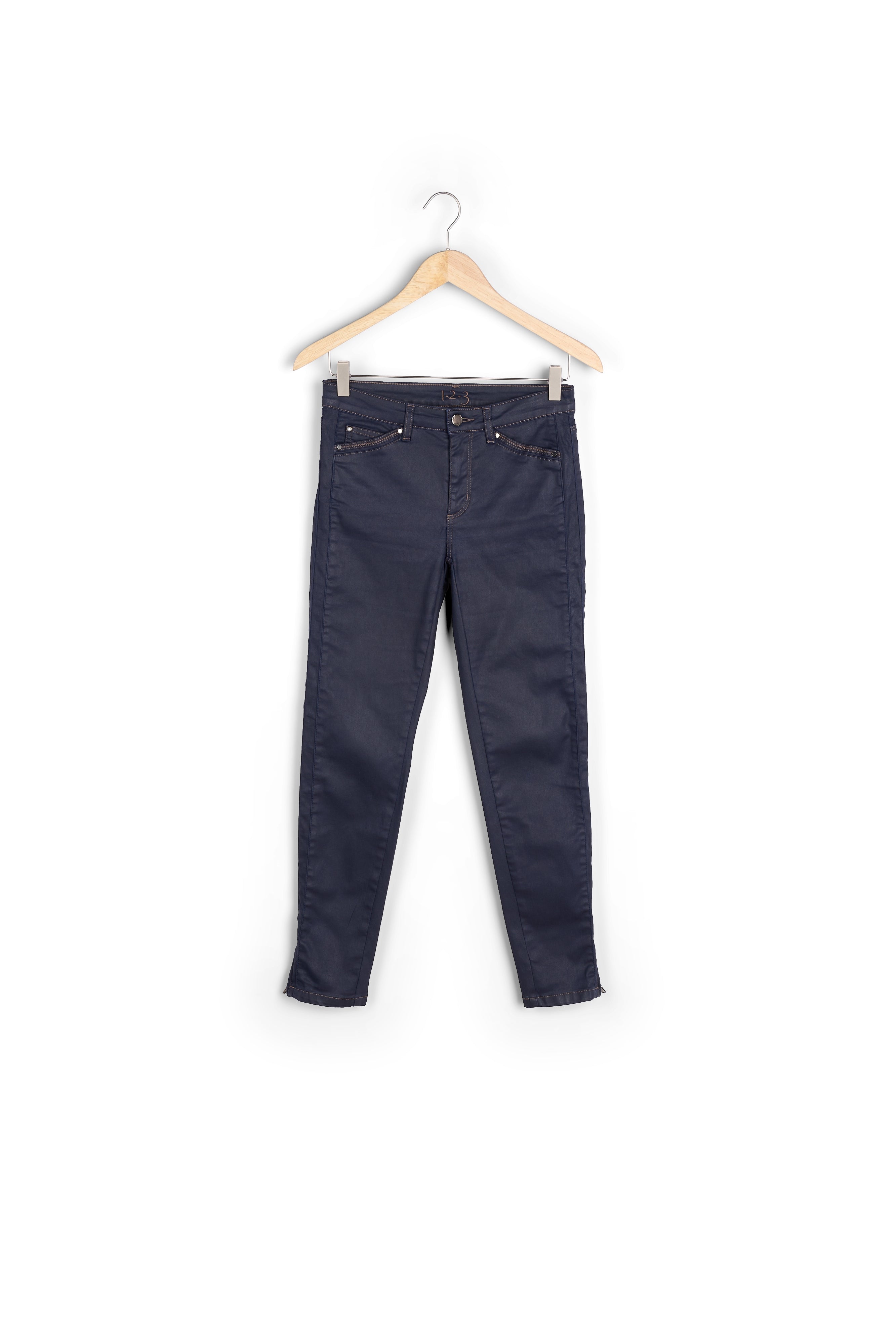 Jean marine enduit slim détails zip 7/8 Opéra Faume - seconde main