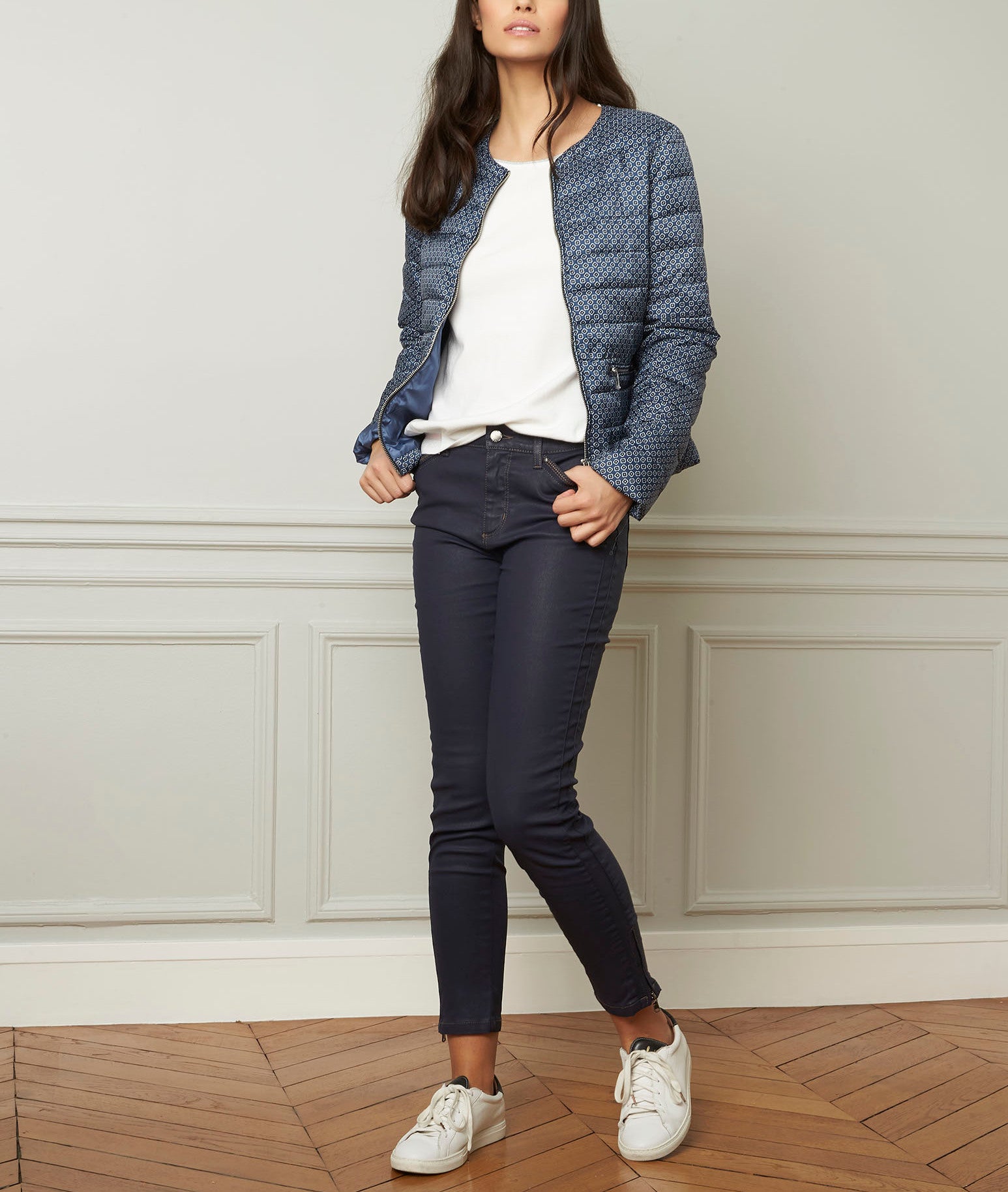Jean marine enduit slim détails zip 7/8 Opéra Faume - seconde main