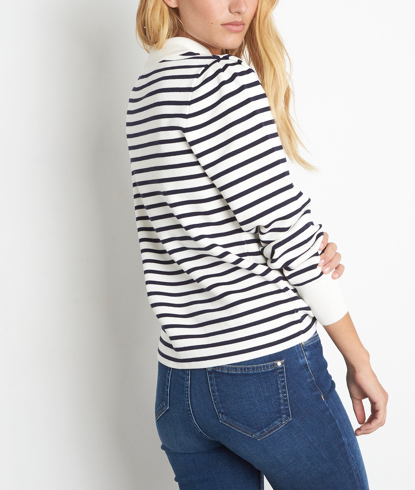 Marinière en viscose responsable blanche et bleue Telma Faume - seconde main